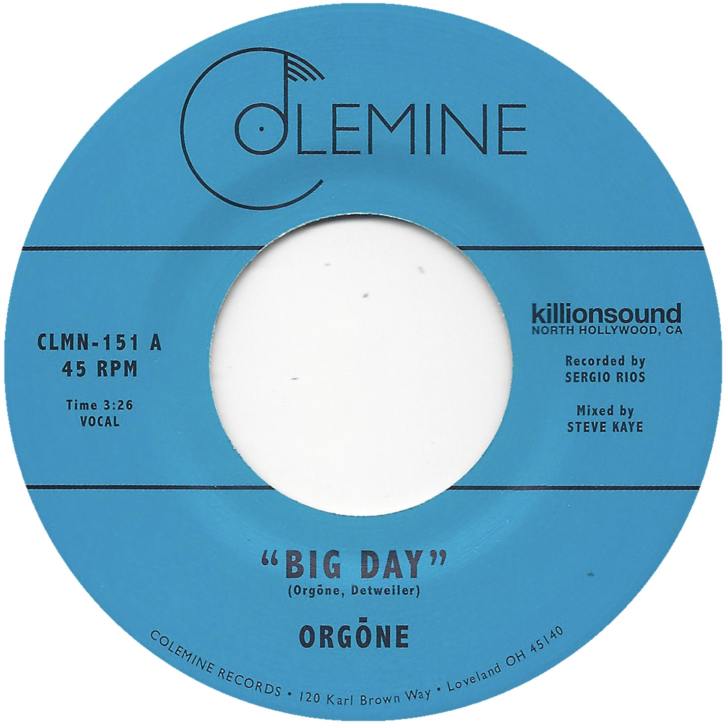 Orgone Big Day 45 tours vinyle noir funk