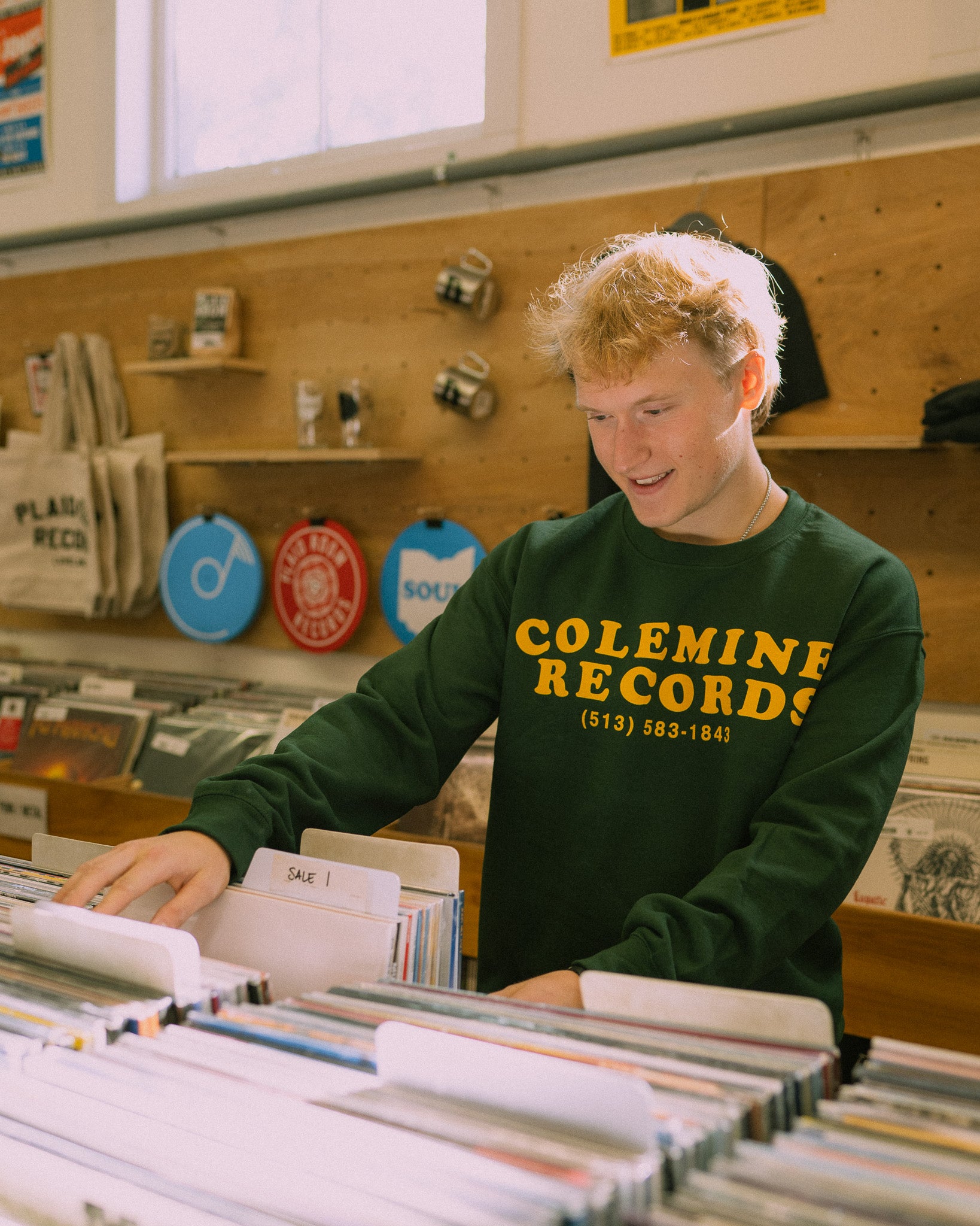 Colemine Phone Number Sweatshirt vert crewneck coton