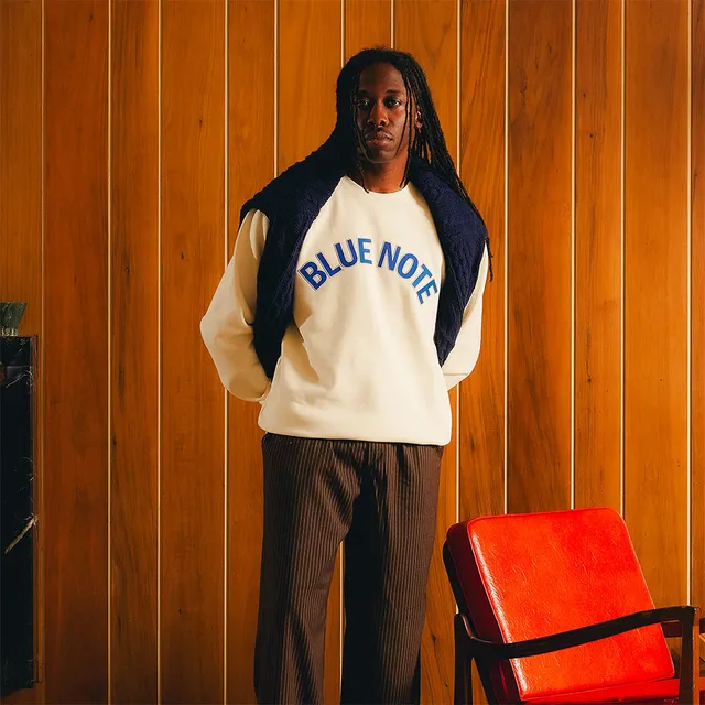 Blue Note Applique Crewneck sweat Bone coton
