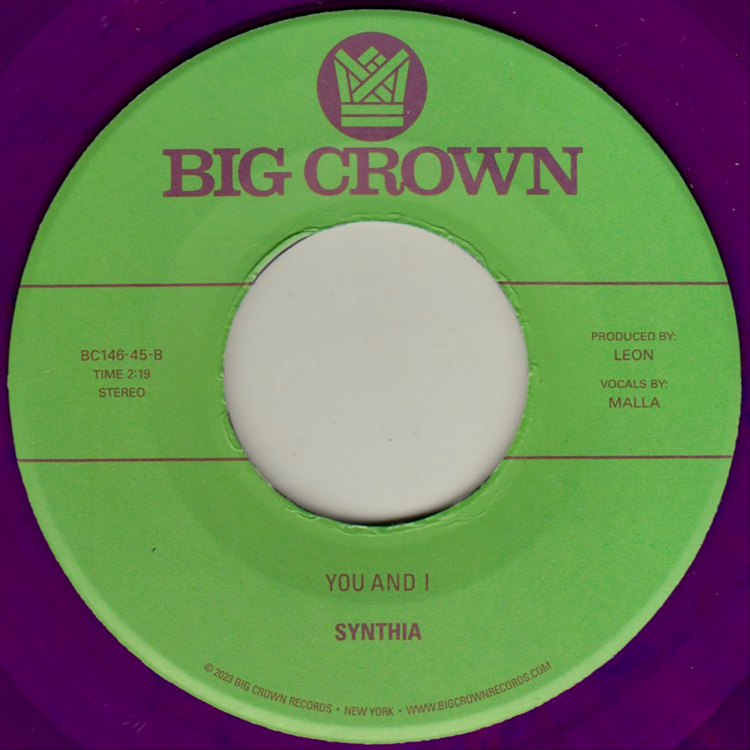 Synthia So Low 45 tours vinyle 7" violet You & I limité