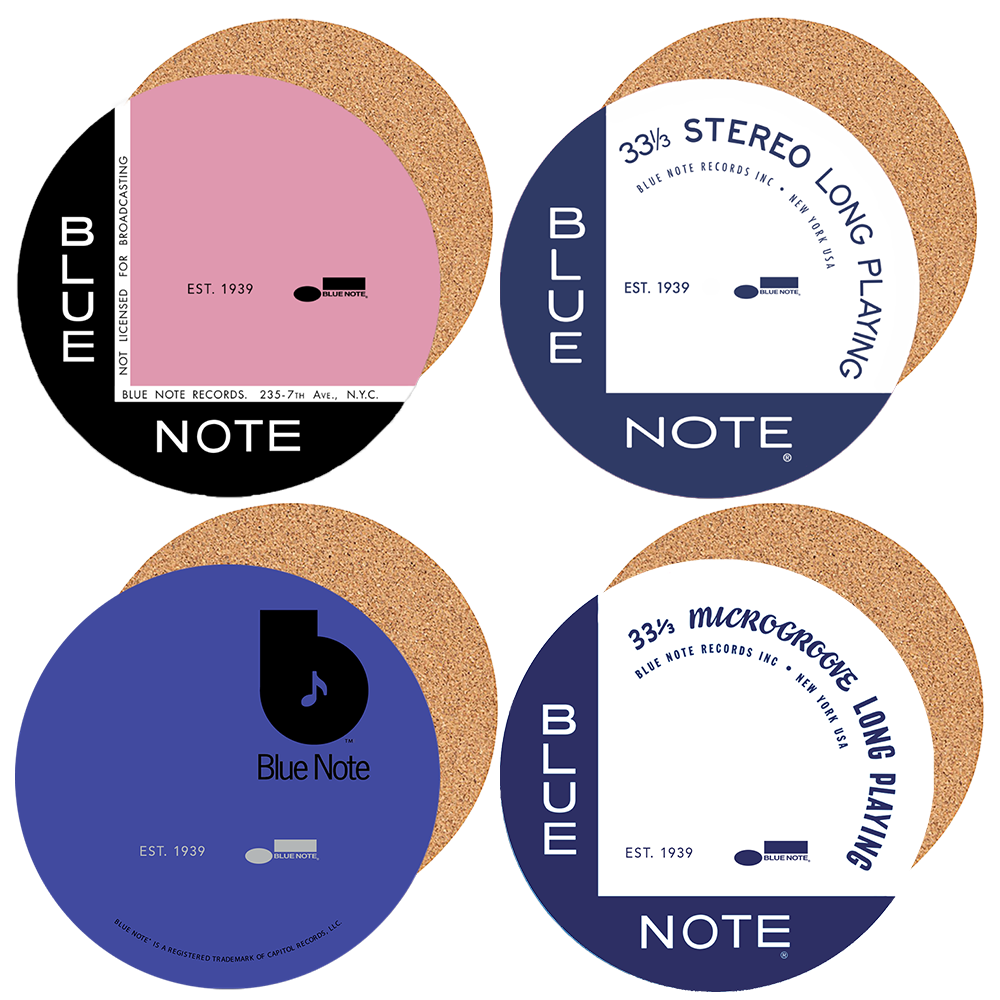 Blue Note Set 4 sous-verres vinyle label vintage liège