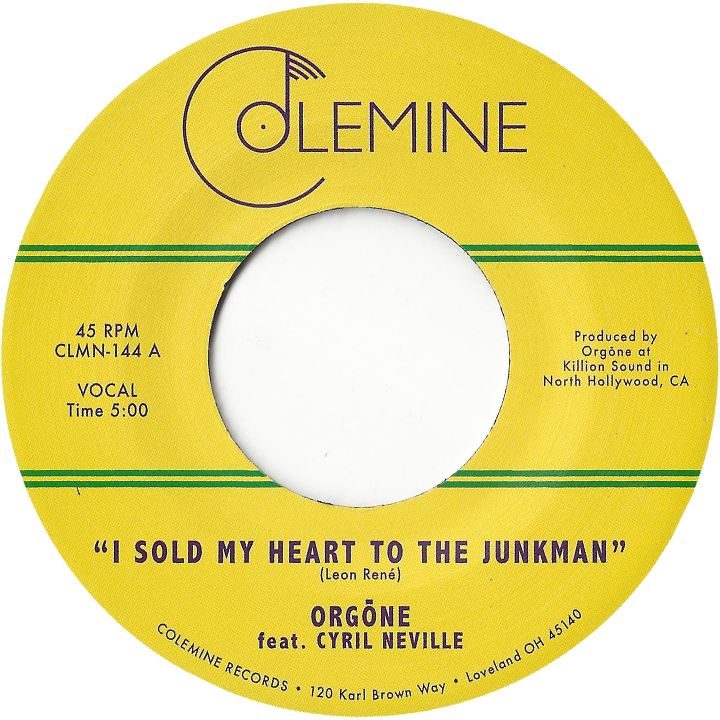 Colemine Orgone I Sold My Heart To The Junkman 45 tours noir