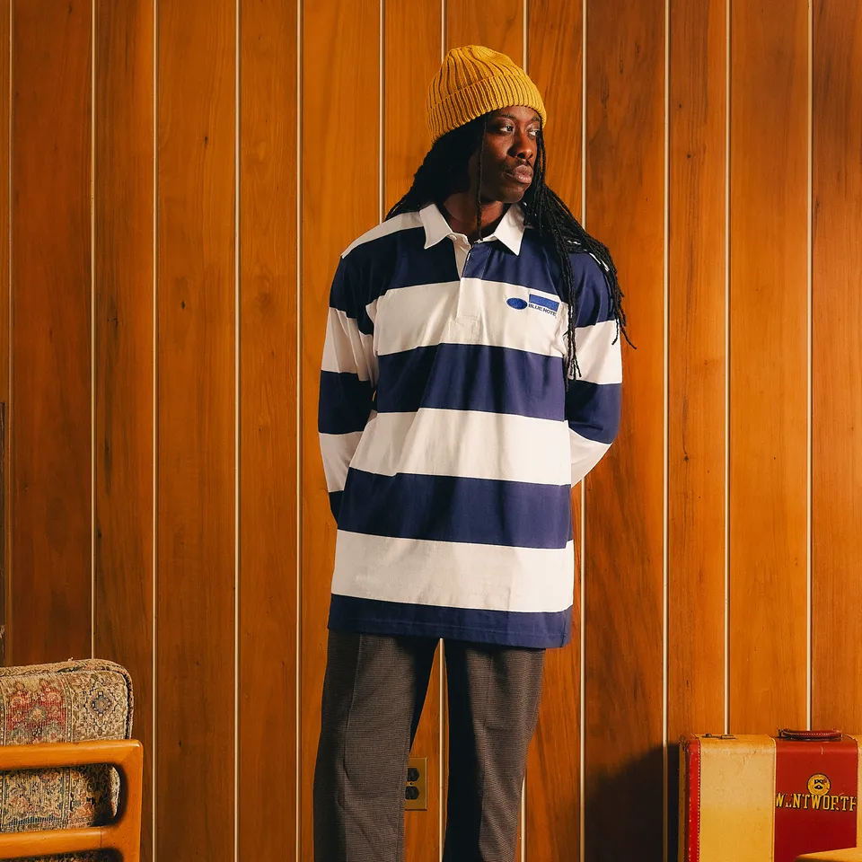 Blue Note Rugby manches longues polo rayé coton bleu marine