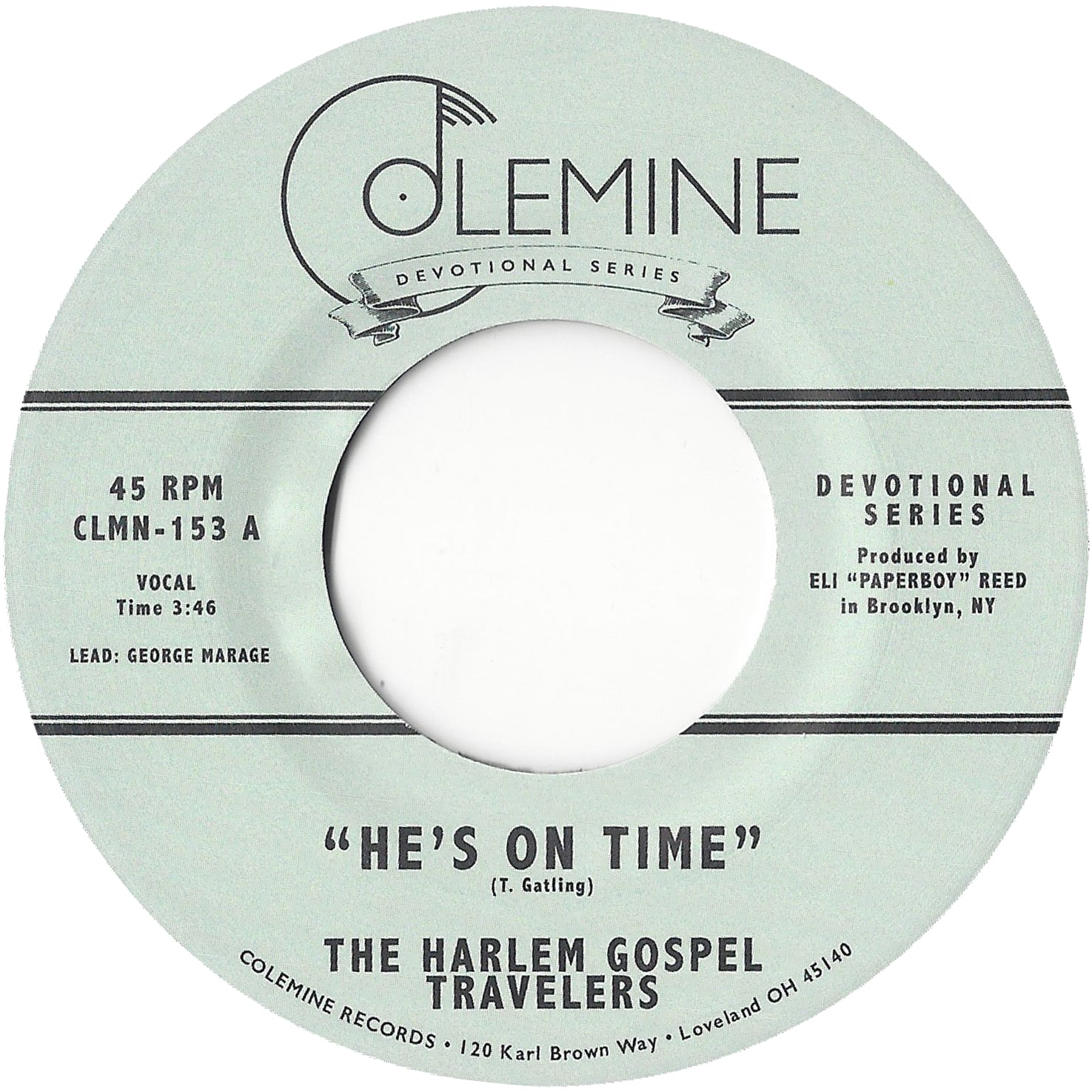 Harlem Gospel Travelers He's On Time vinyle 7" noir gospel soul