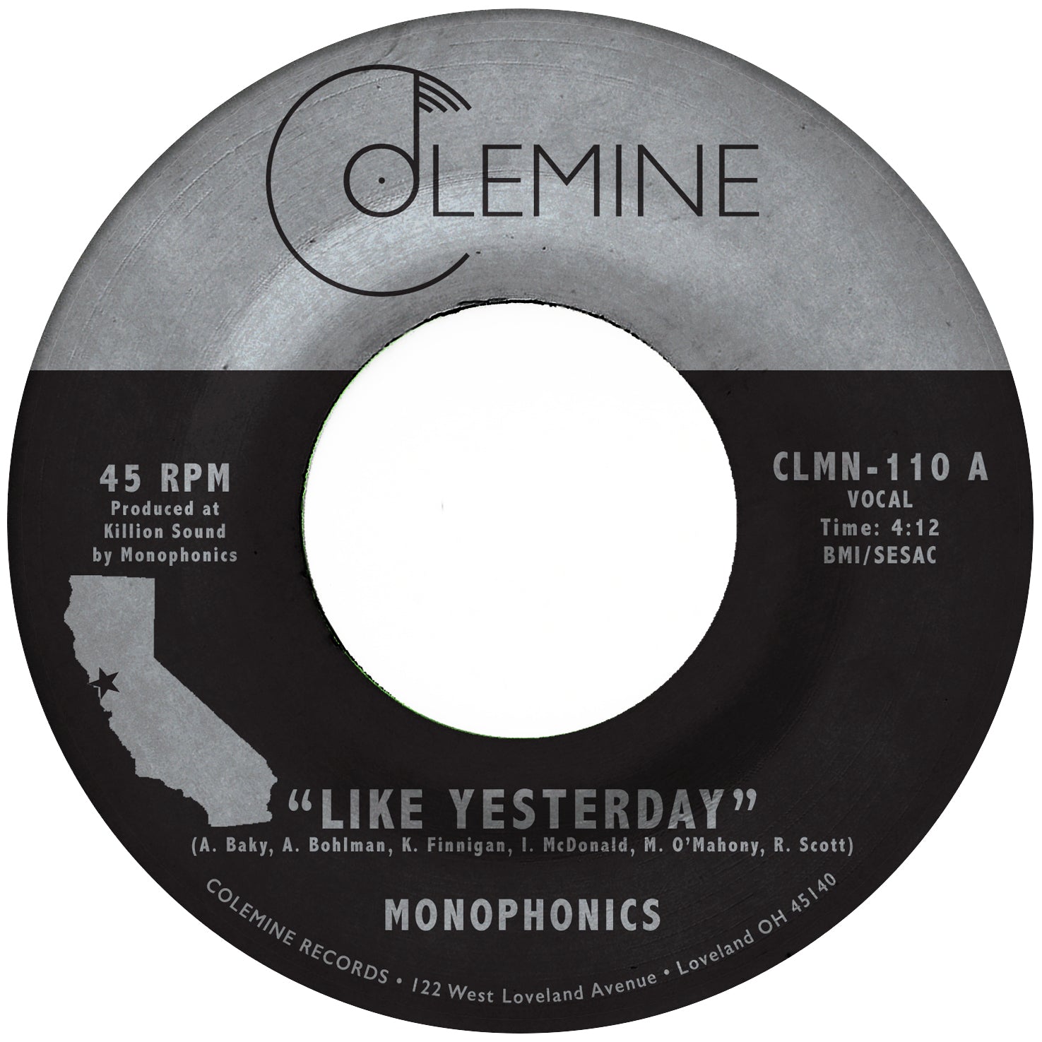 Colemine Monophonics Like Yesterday 45 tours vinyle clear