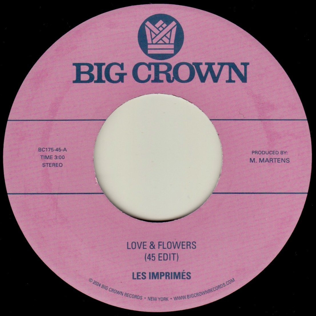Big Crown Les Imprimés Love & Flowers 45T vinyle 7" soul