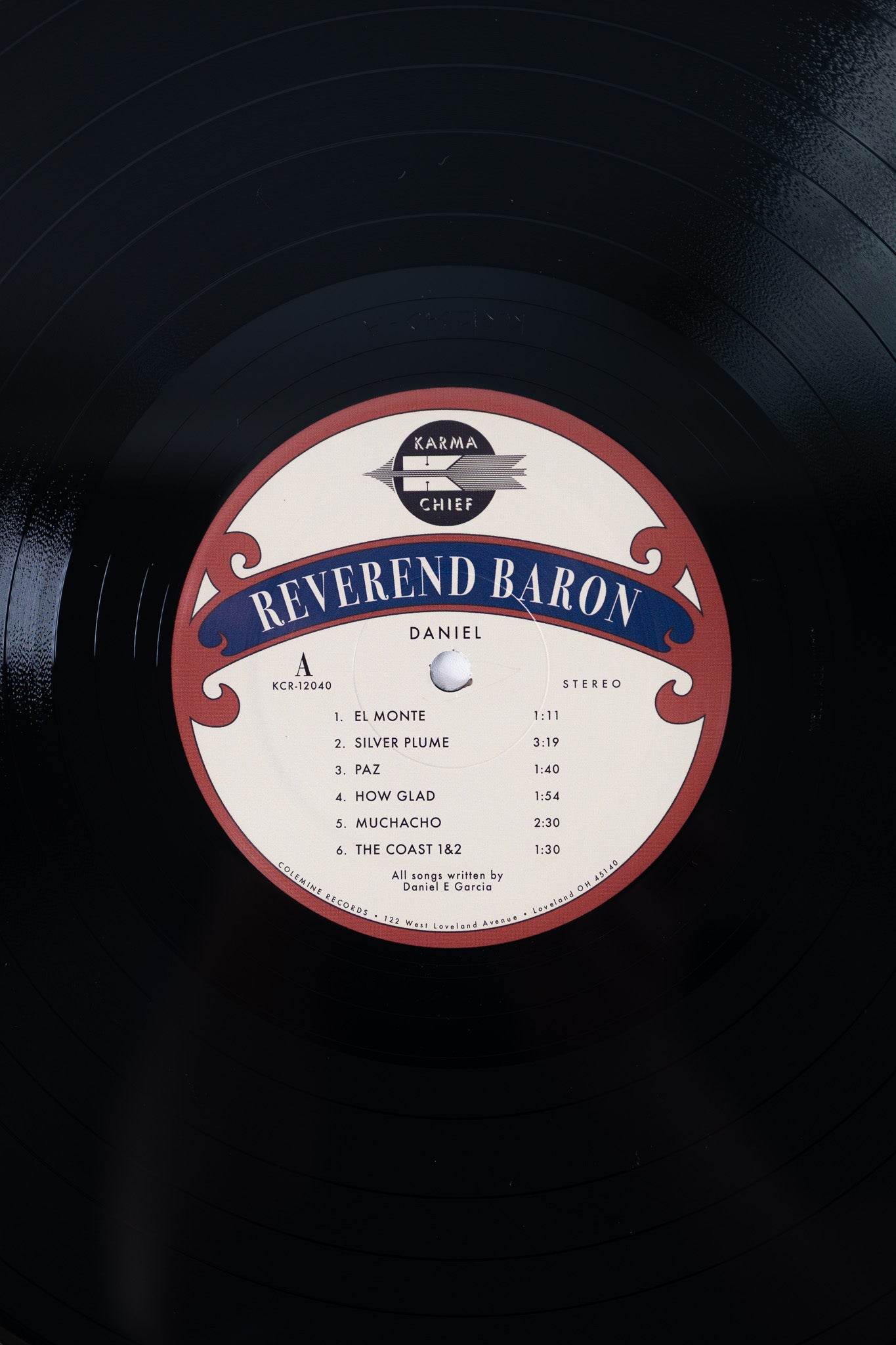 Reverend Baron Daniel Vinyle LP maroon swirl acoustique