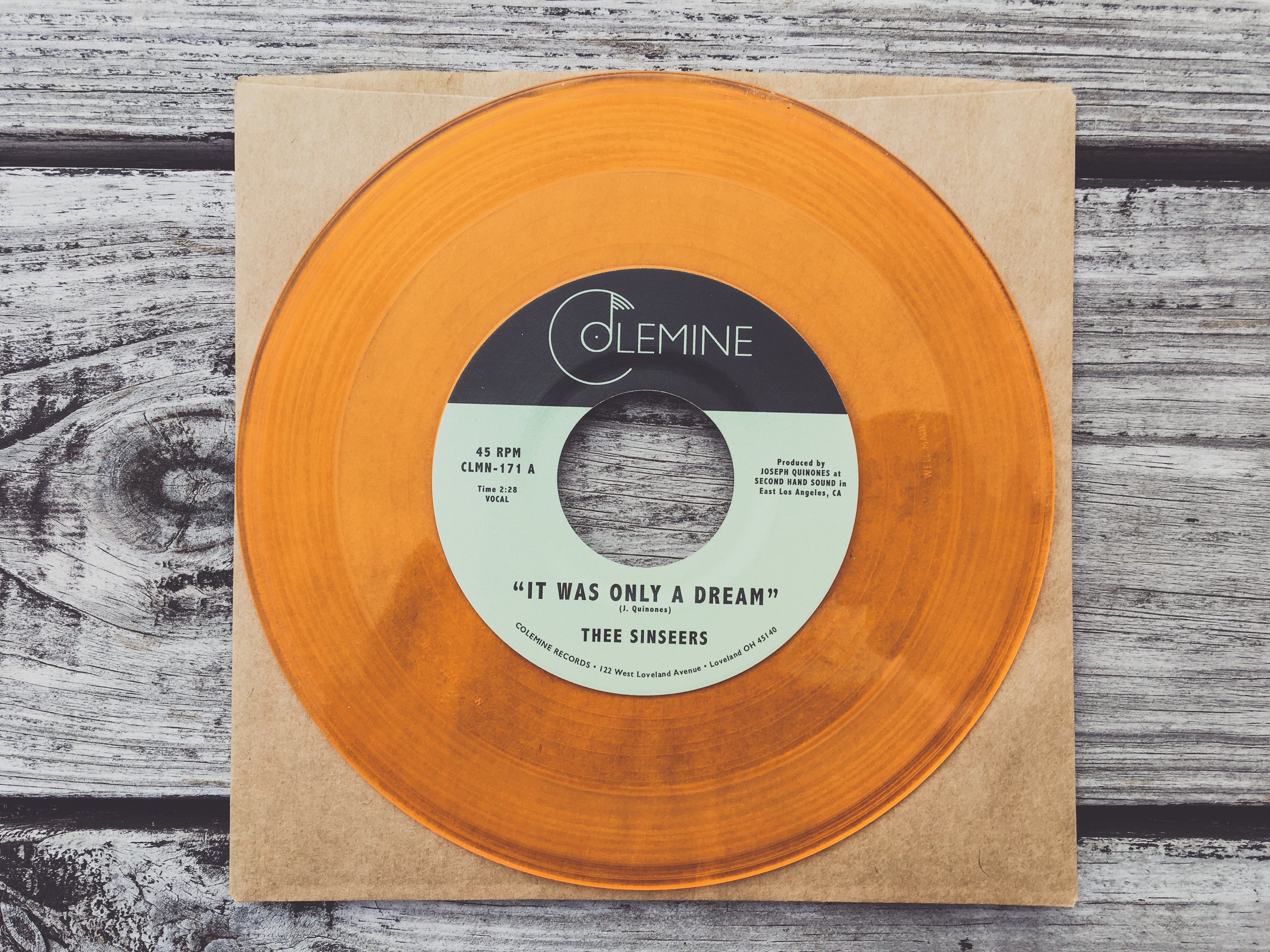 Thee Sinseers It Was Only A Dream 45T Gold Vinyl sweet soul