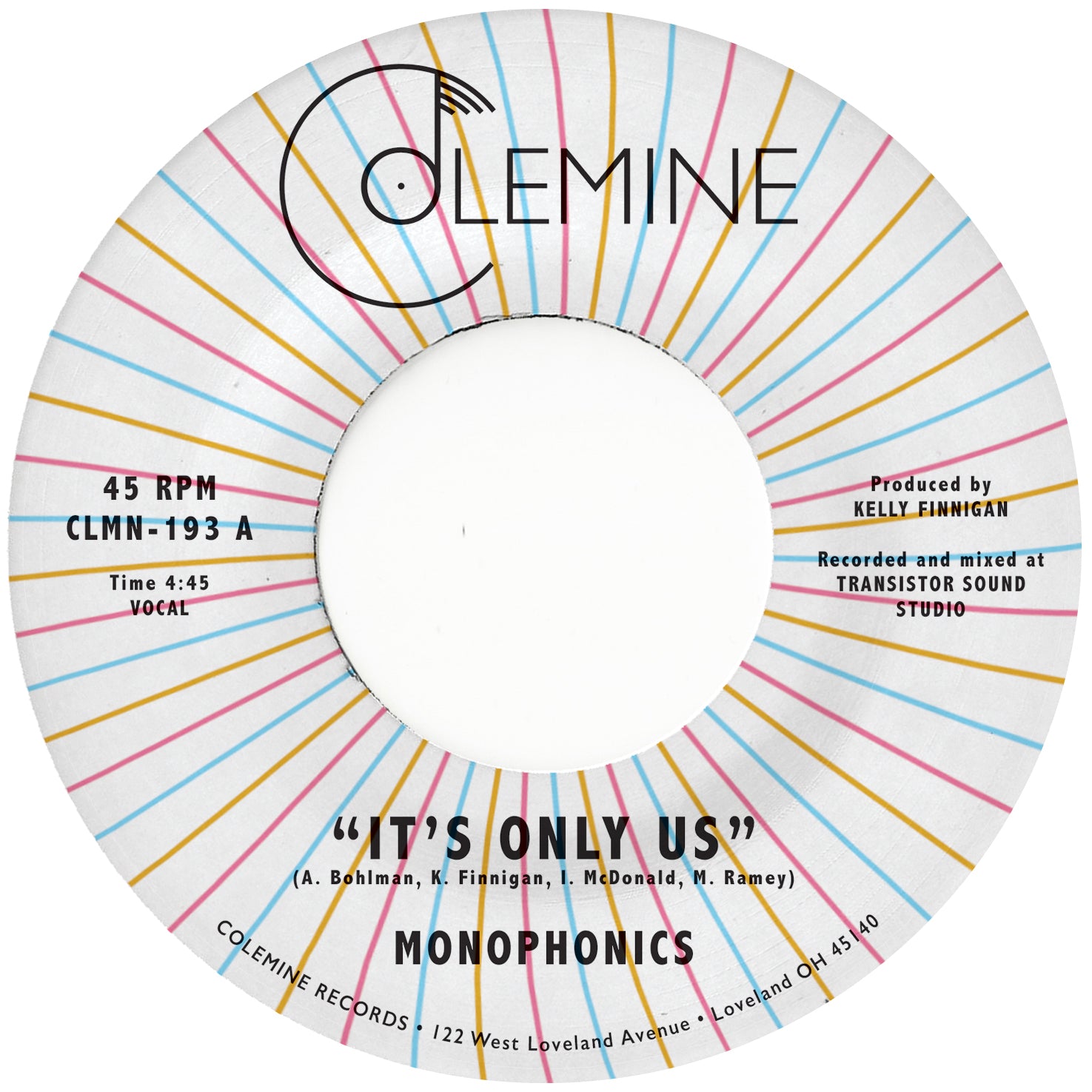 Colemine Monophonics It's Only Us single 7 pouces couleur