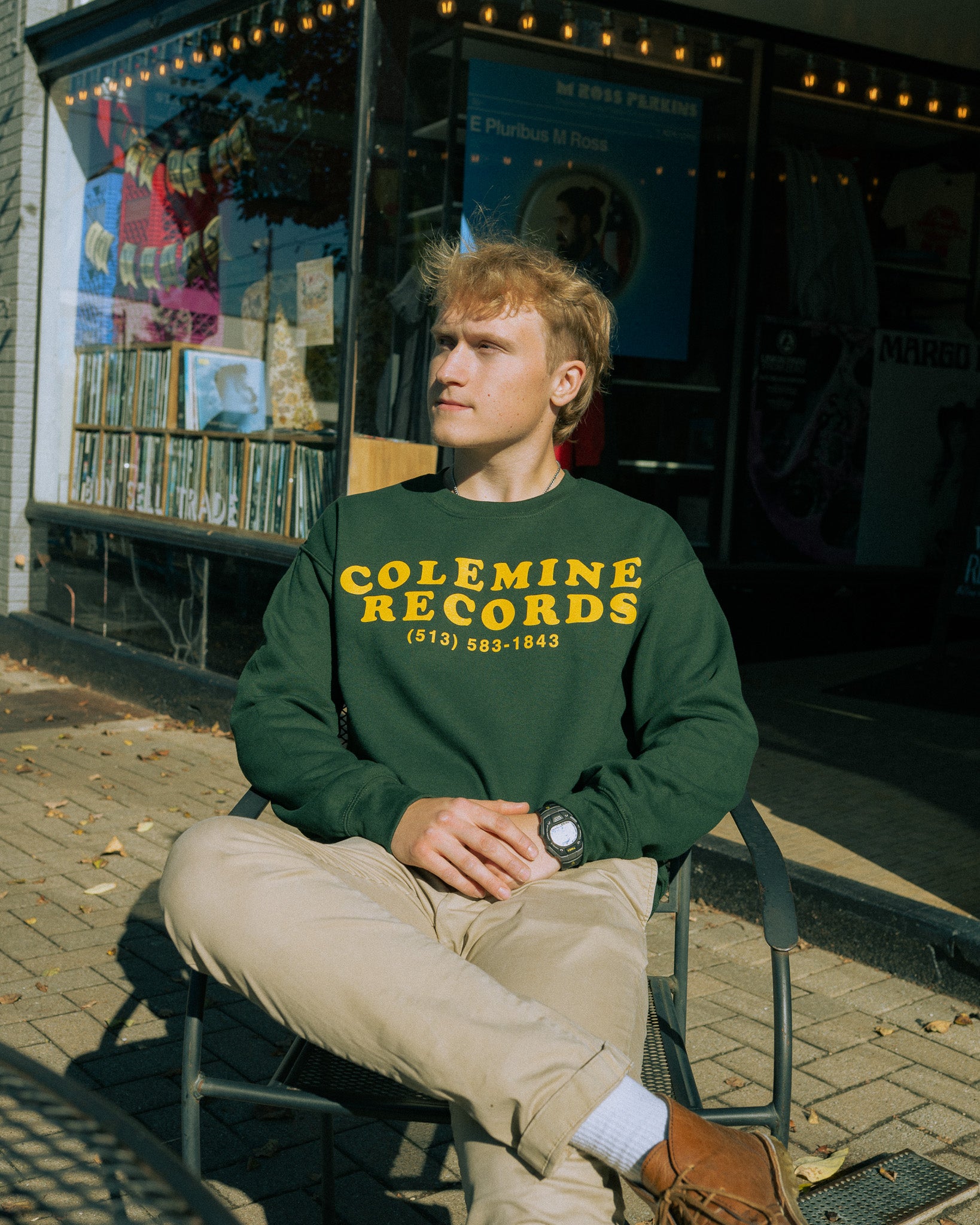 Colemine Phone Number Sweatshirt vert crewneck coton