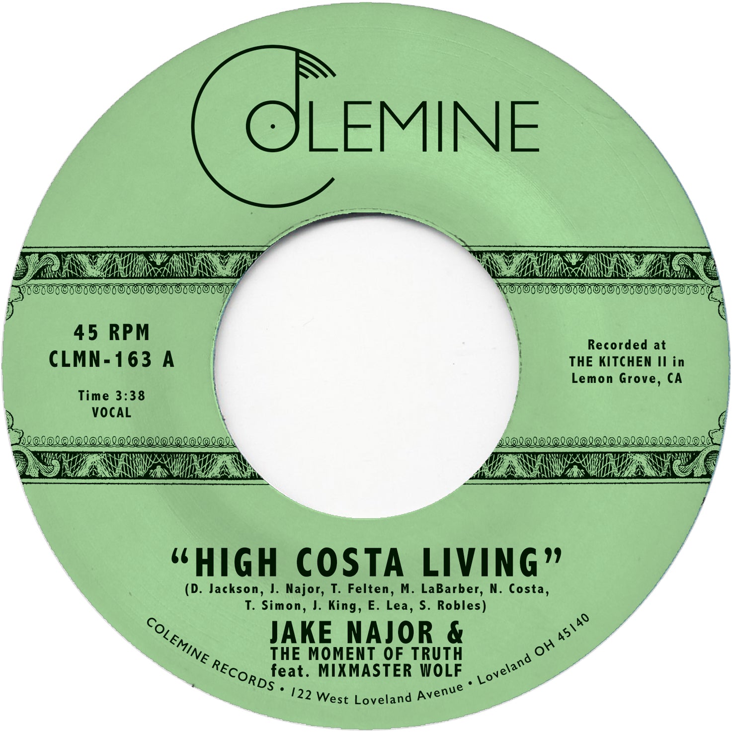 Colemine Jake Najor High Costa Living 45 tours vinyle orange translucide funk