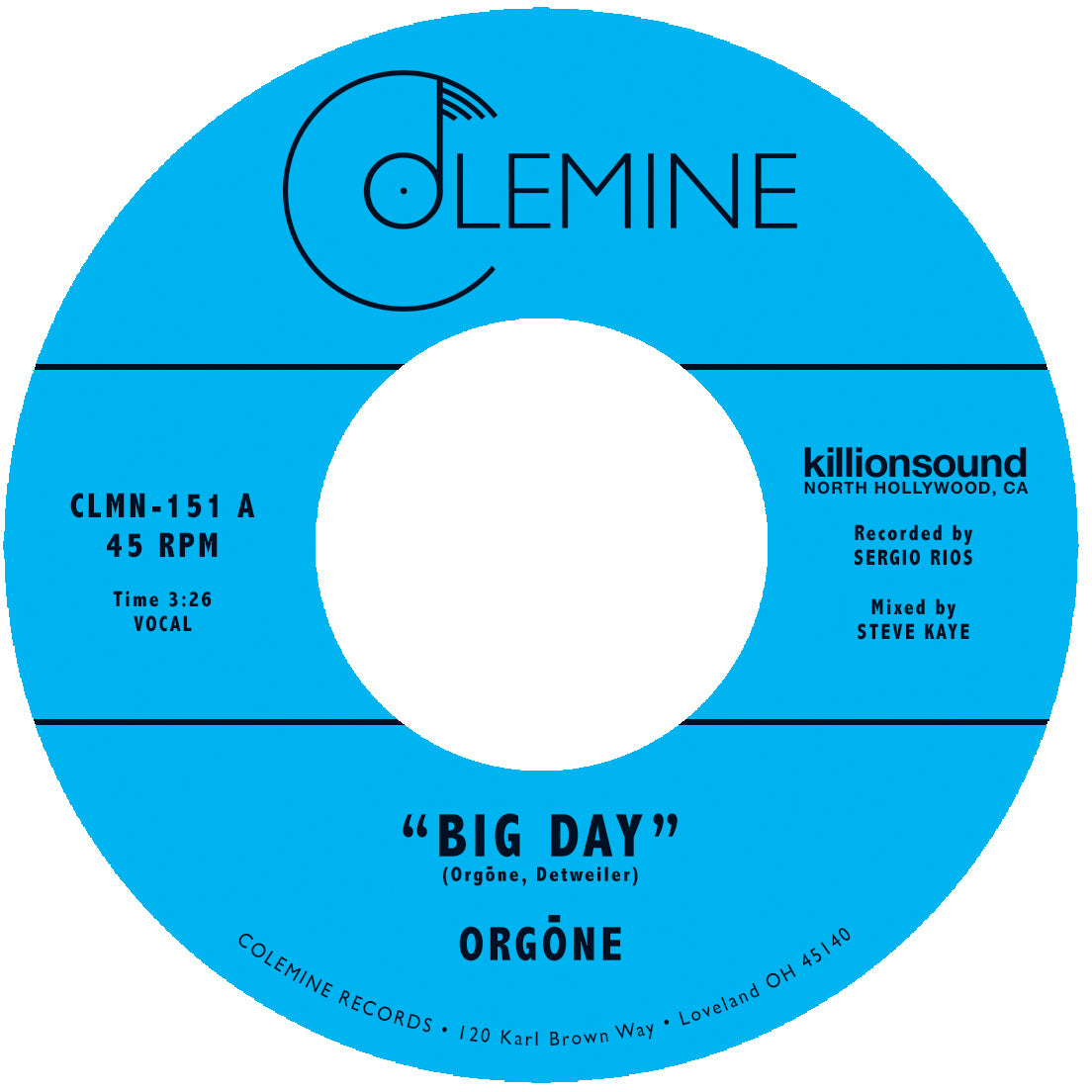 Orgone Big Day 45 tours vinyle noir funk