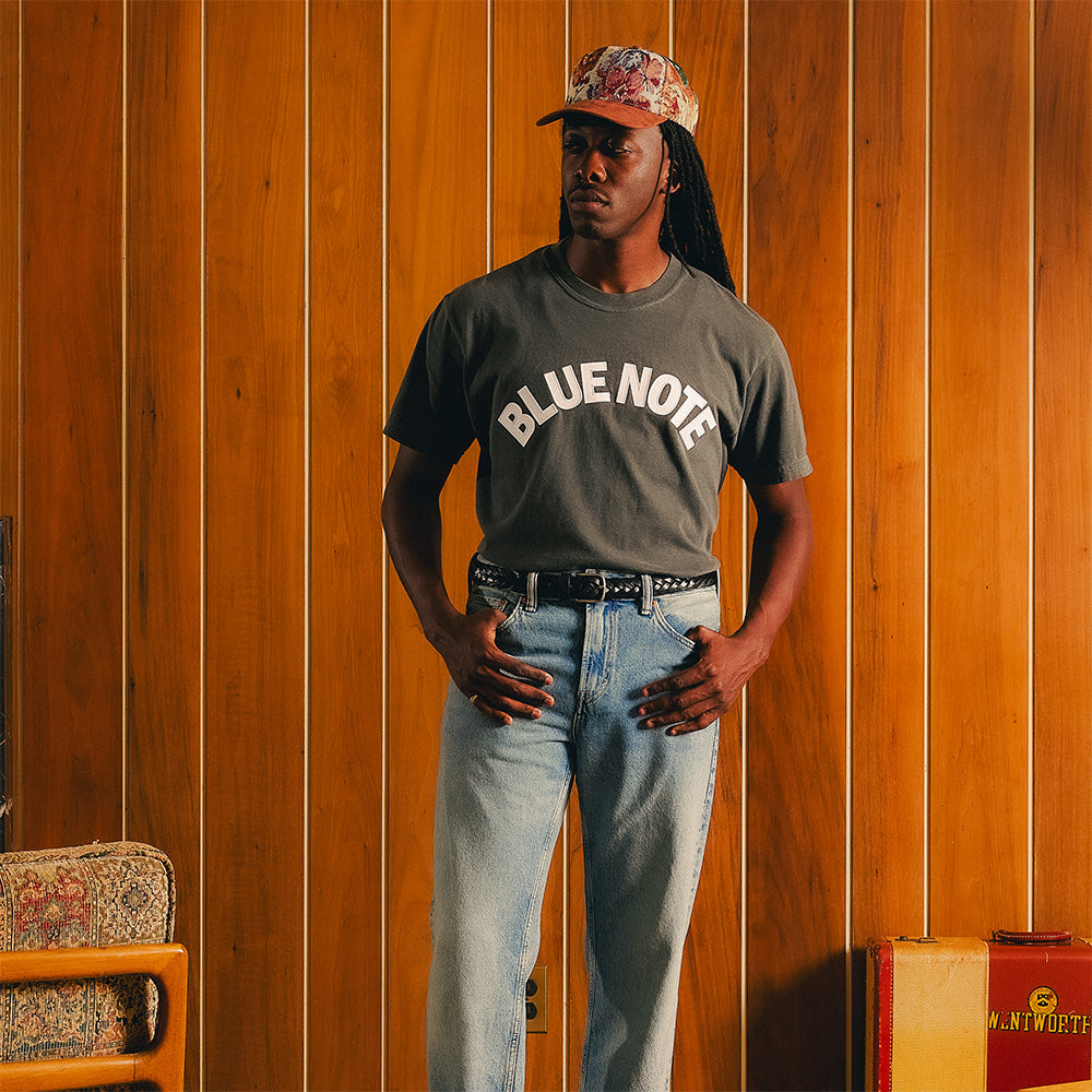Blue Note Applique T-shirt coton lettres Denim taille L