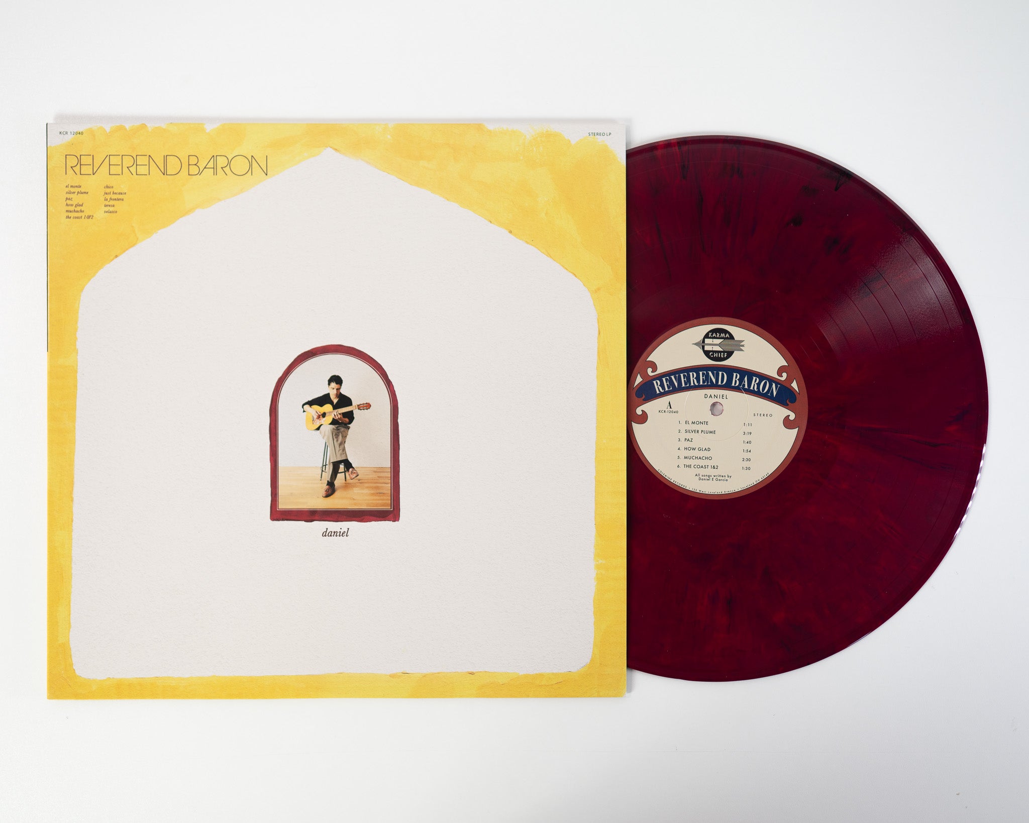 Reverend Baron Daniel Vinyle LP maroon swirl acoustique