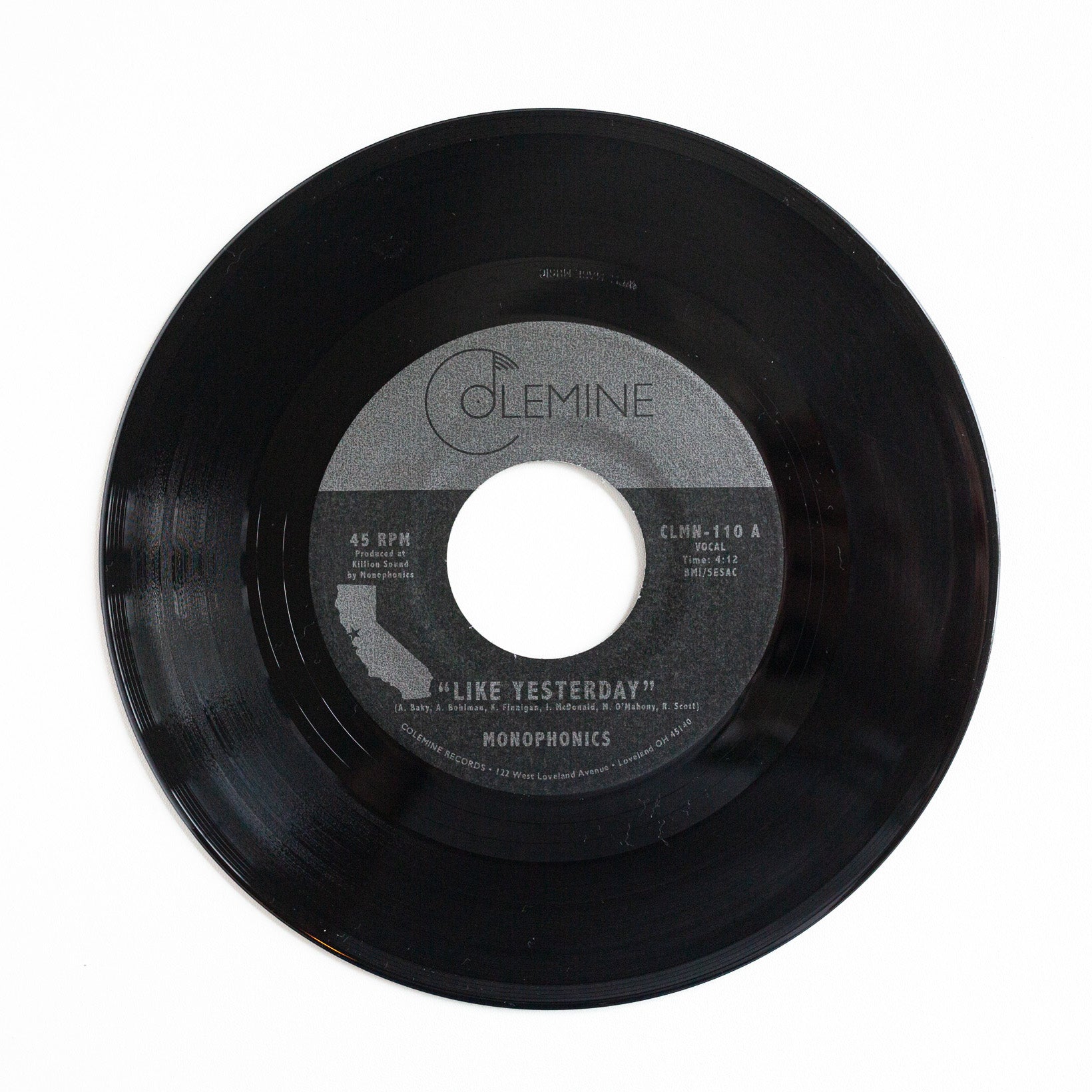 Colemine Monophonics Like Yesterday 45 tours vinyle clear
