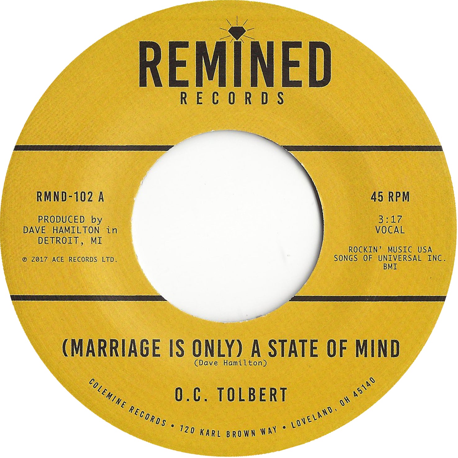 Remined O.C. Tolbert Marriage vinyle 45 tours soul Detroit