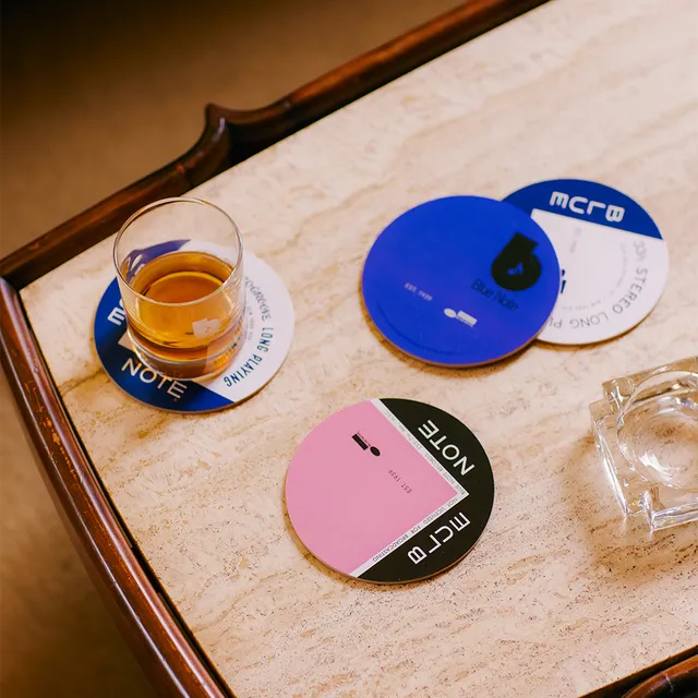 Blue Note Set 4 sous-verres vinyle label vintage liège