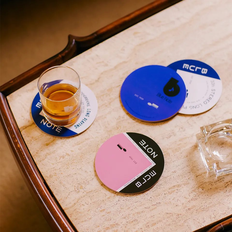Blue Note Set 4 sous-verres vinyle label vintage liège