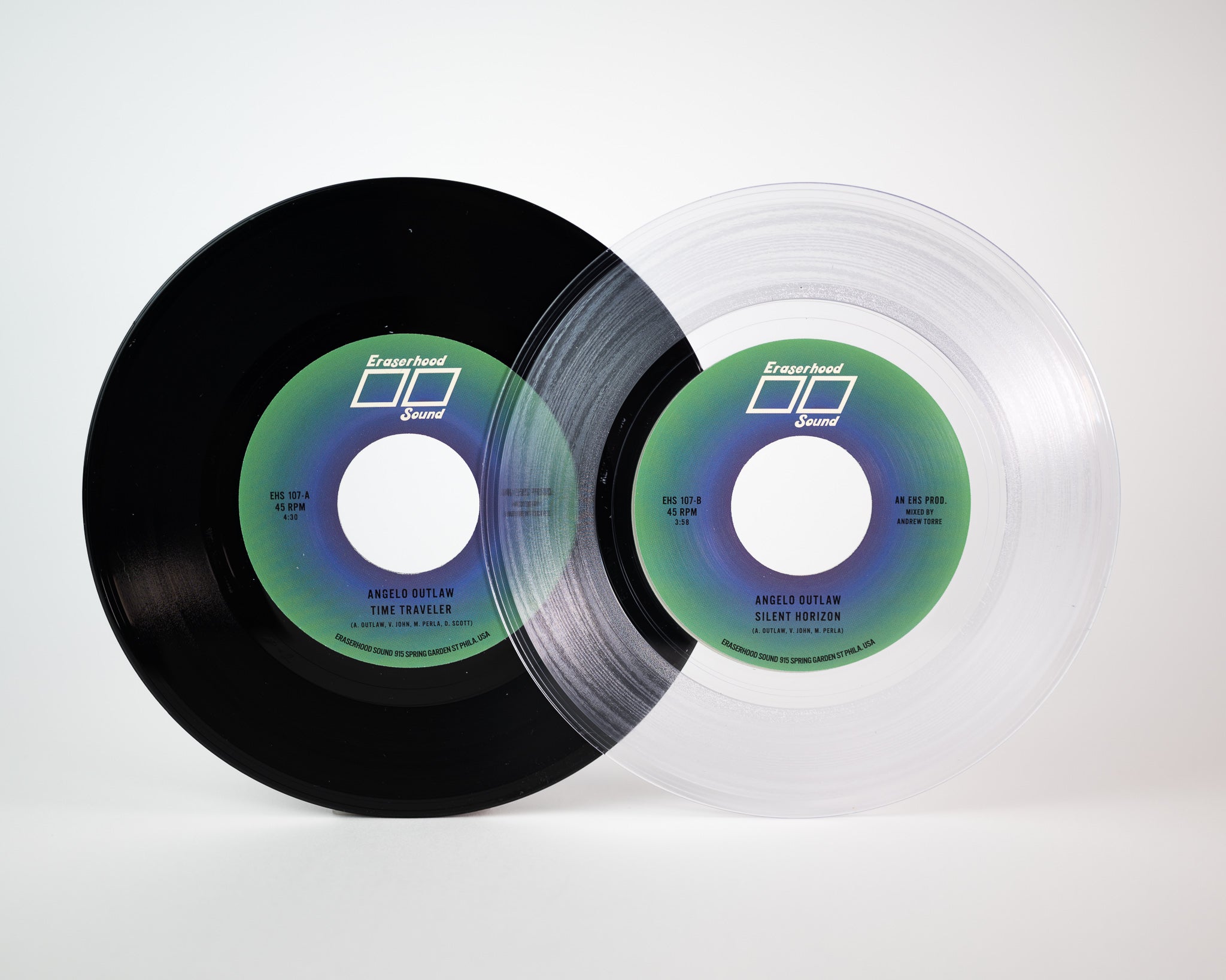 Angelo Outlaw Time Traveler vinyle 7" transparent + funk cosmic