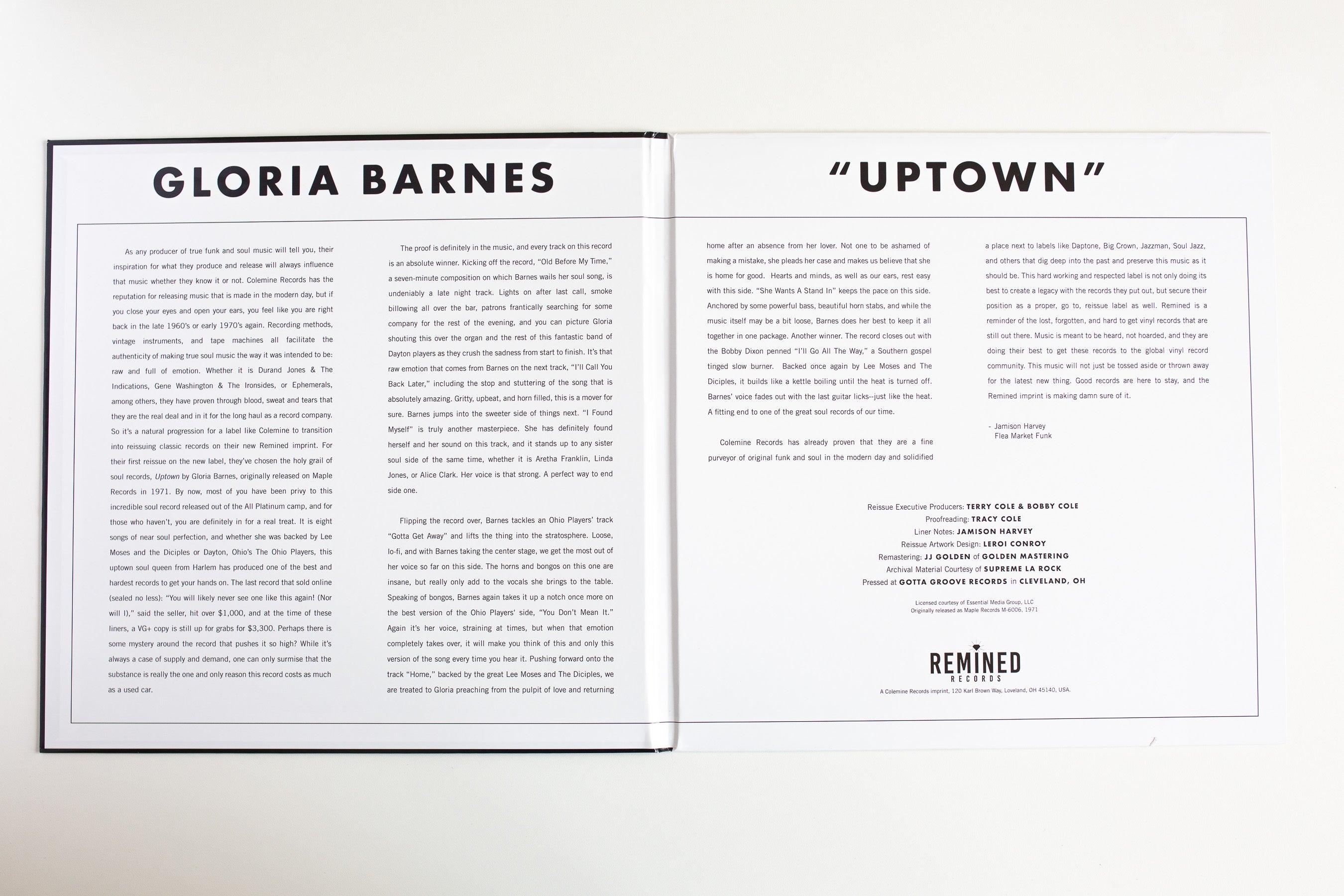 Gloria Barnes Uptown LP vinyle réédition deep soul 1971