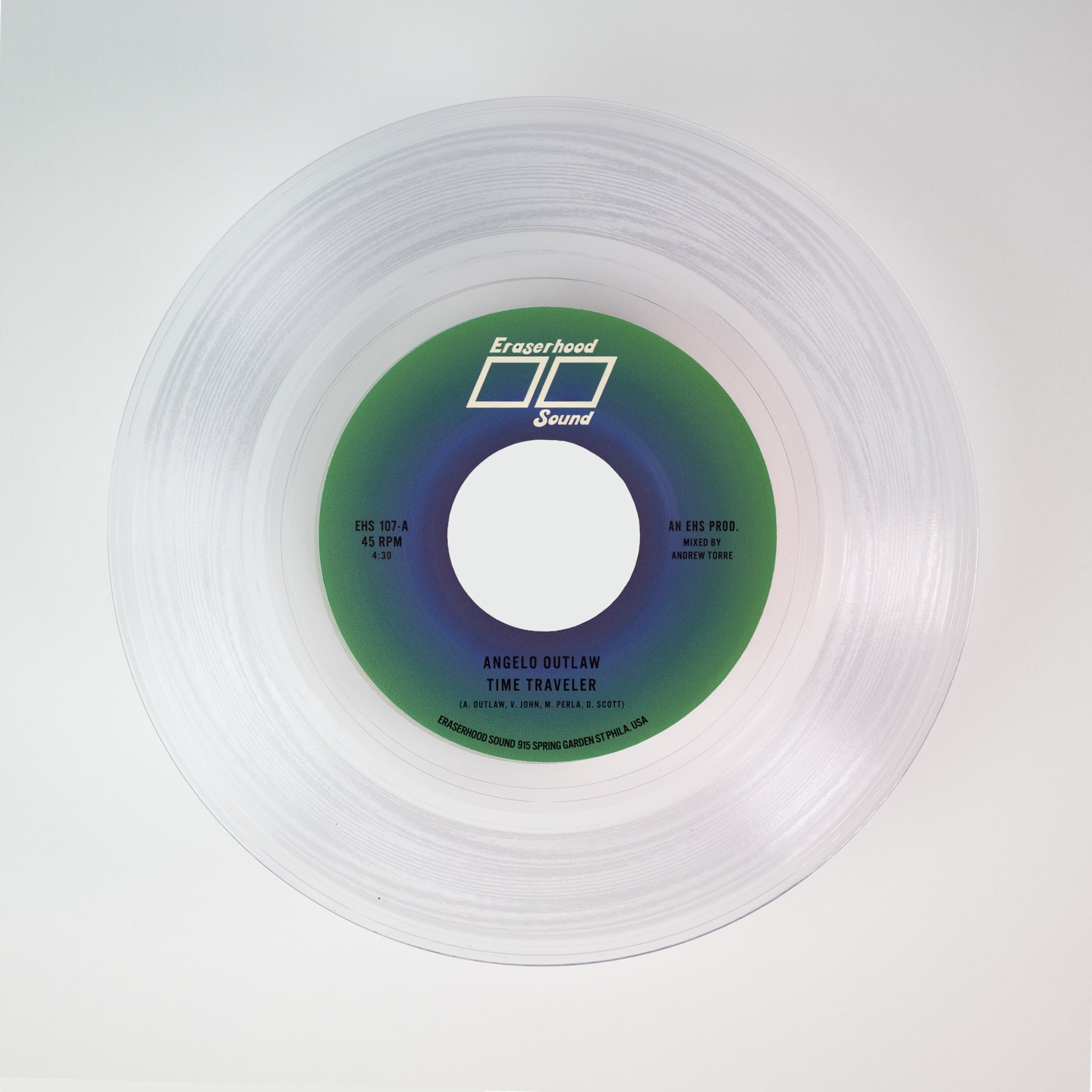 Angelo Outlaw Time Traveler vinyle 7" transparent + funk cosmic
