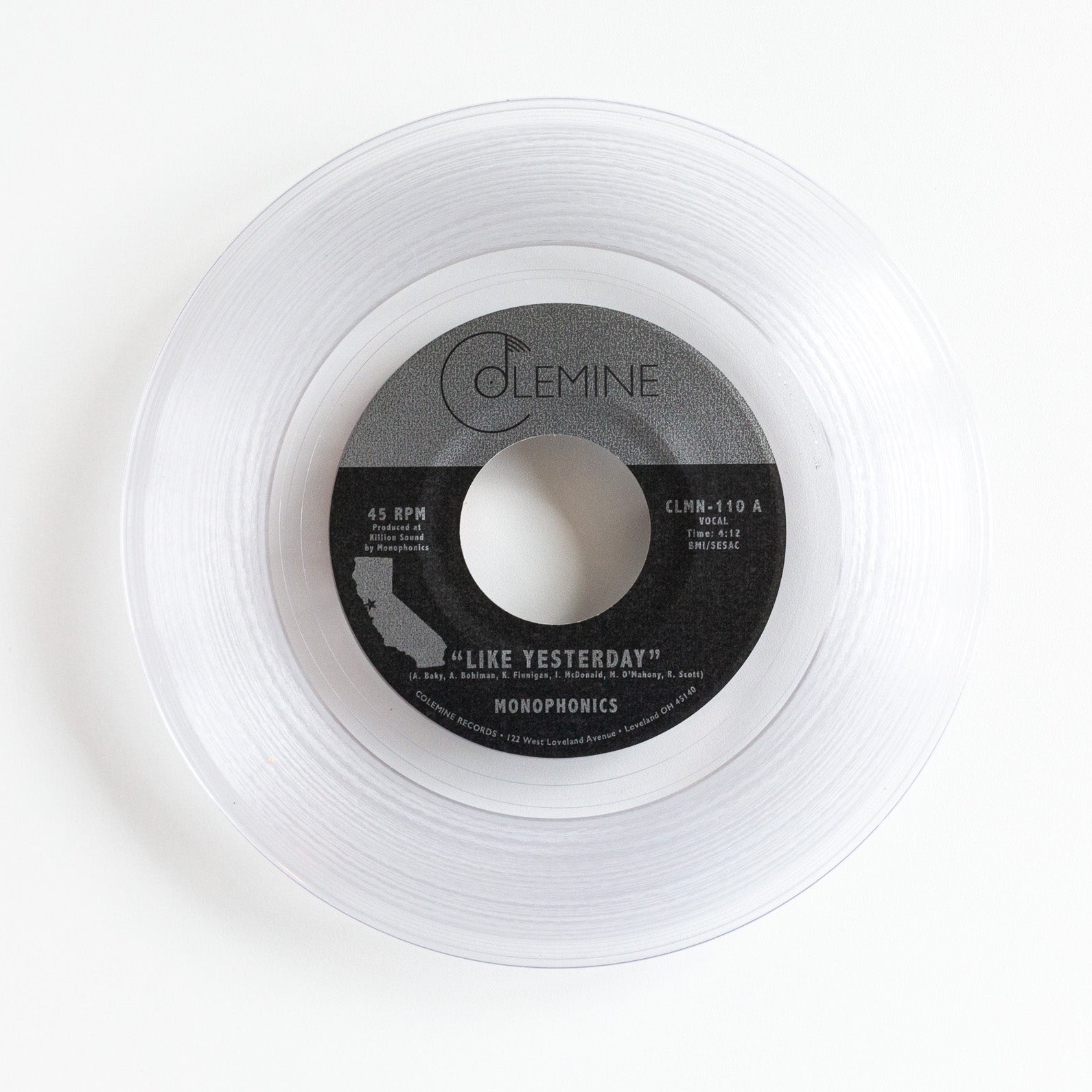 Colemine Monophonics Like Yesterday 45 tours vinyle clear